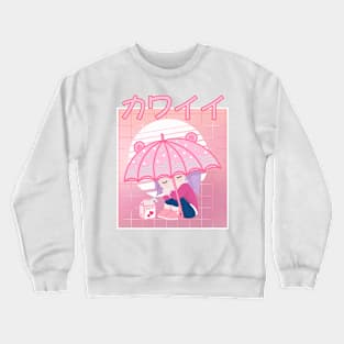 90s Japanese Kawaii Sad Girl Pink Japanese Strawberry Milk Crewneck Sweatshirt